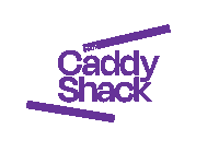 a logo for the caddy shack is purple and black