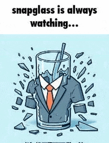 a cartoon illustration of a broken glass with a suit and tie inside of it .