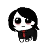 a pixel art drawing of a girl with black hair and a red tie