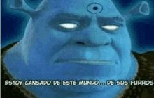 shrek has a third eye on his forehead and says estoy cansado de este mundo