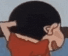 a cartoon character is covering his ears with his hands .