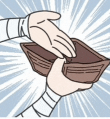 a cartoon drawing of a person holding an empty wallet .