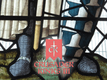 a stained glass window with the words crusader kinks iii in red