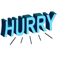 the word hurry is written in blue letters