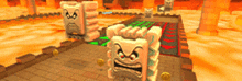 a video game scene with a white block with an angry face