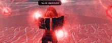 a person in a video game is holding a book and says reads darkhold