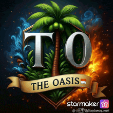 a logo for the game to the oasis with a palm tree