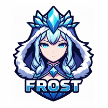 a logo for frost shows a girl with a crown on her head