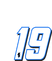 blue and white number 19 with a lightning bolt