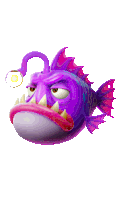 a cartoon purple fish with a light on its head