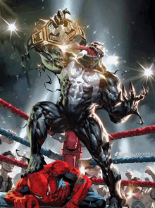 a comic book illustration of venom and spider-man in a ring