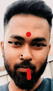 a man with a red dot on his forehead