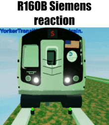 a cartoon drawing of a train that says r160b siemens reaction on it