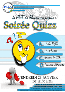 a poster for soiree quizz which takes place on vendredi 23 january