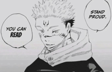 a black and white drawing of a man with a speech bubble that says you can read stand proud