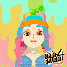 a cartoon drawing of a girl with the words toca hair salon 4 on the bottom right