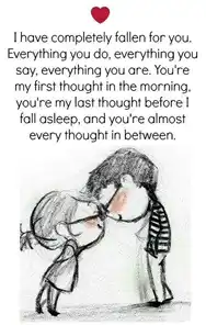 a drawing of a man and a woman kissing with the words " i have completely fallen for you " on top