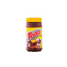 a jar of toddy original chocolate powder with marshmallows on a white background .