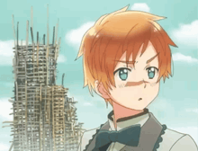 a drawing of a boy with red hair and blue eyes