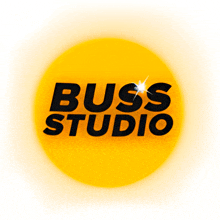 a yellow circle that says buss studio on it