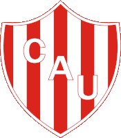 a red and white striped logo with the letters cau on it