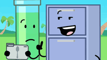 a cartoon drawing of a refrigerator with a face on it