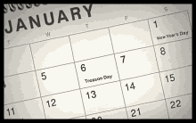 a calendar for january shows treason day on 13