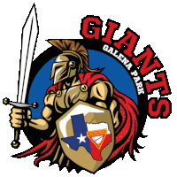 a logo for galena park giants with a spartan holding a sword and shield