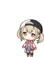 a little girl with pigtails is wearing a baseball cap and a jacket .