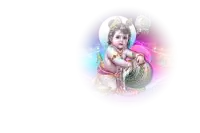 a painting of a baby krishna holding a bucket of water