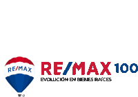 a re/max 100 logo with a hot air balloon in the middle