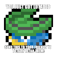 a pixel art of a frog with the words " you just got lotated send this to your friends to totally lotad them " below it