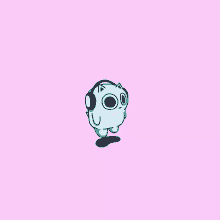 a cartoon character wearing headphones is walking on a pink background