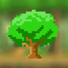 a pixel art tree with green leaves and a brown stem