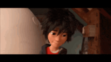 a close up of a cartoon character from big hero 6 looking at something .