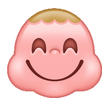 a pink face with a smile and closed eyes on a white background