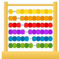 a rainbow colored abacus with a yellow frame