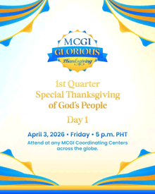 an advertisement for mcgi glorious thanksgiving day 1