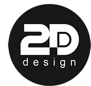 a logo for 2d design in a black circle on a white background