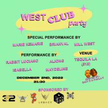 a poster for a west club party on december 2nd