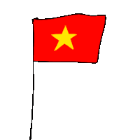 a cartoon drawing of a red flag with a yellow star on it