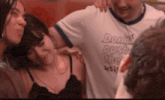 a man wearing a shirt that says ' don 't push the let it ' on it