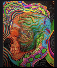 a colorful painting of a skull and a dollar sign