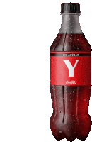 a red bottle of coca cola with the letter y on it