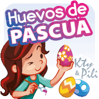 a cartoon of a girl painting an easter egg with the words huevos de pascua