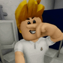 a cartoon character is pointing his finger at the camera .