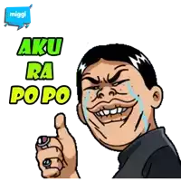 a cartoon of a man with a ring on his finger and the words aku ra po po above him