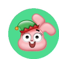 a pink bunny wearing a green elf hat on a green background