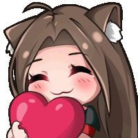 a cartoon girl with cat ears is holding a red heart in front of her face