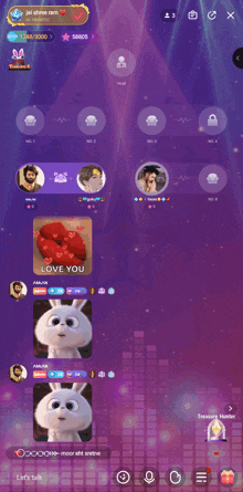 a screenshot of a video chat with a rabbit saying " love you "